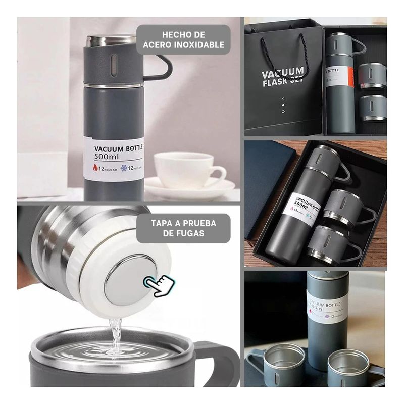 GENERICO - Pack4 Termo Individual con 2 Tazas Plomo Y+Regalo Agendita