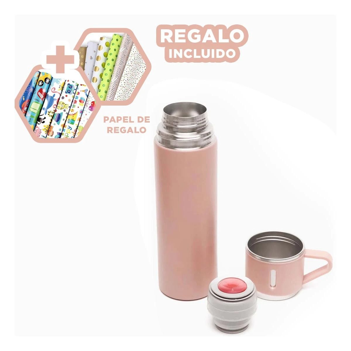 GENERICO - Pack6 Botella Aislante para Bebida en Rosa Y+Papel de Regalo