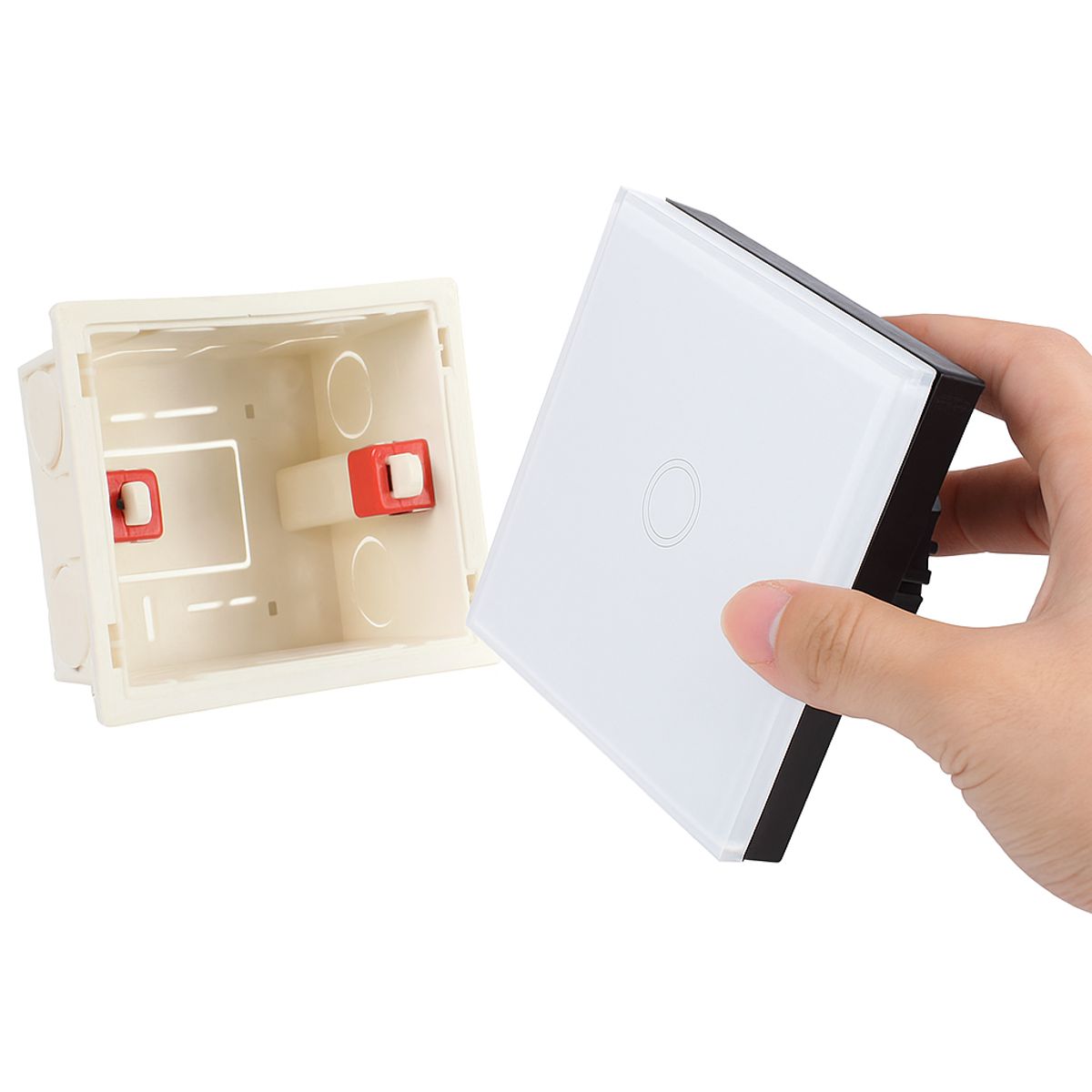 GENERICO - PACK CAJA UNIVERSAL + INTERRUPTOR TÁCTIL 1 BOTÓN BLANCO (SIN WIFI)