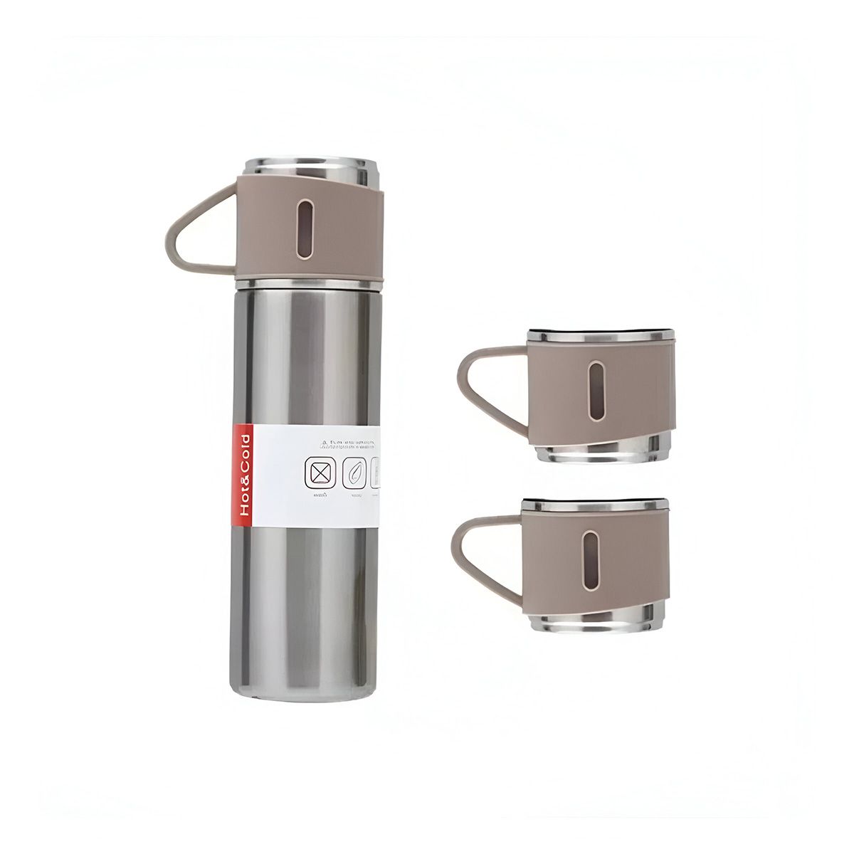 GENERICO - Termo Individual de Acero con 2 Tazas en Color Marron