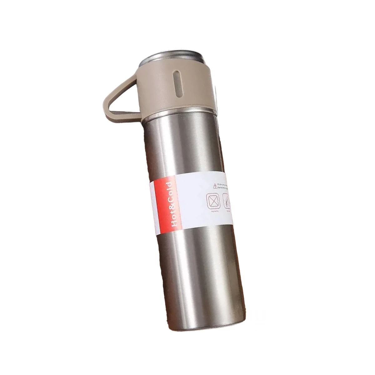 GENERICO - Termo Individual de Acero con 2 Tazas en Color Marron