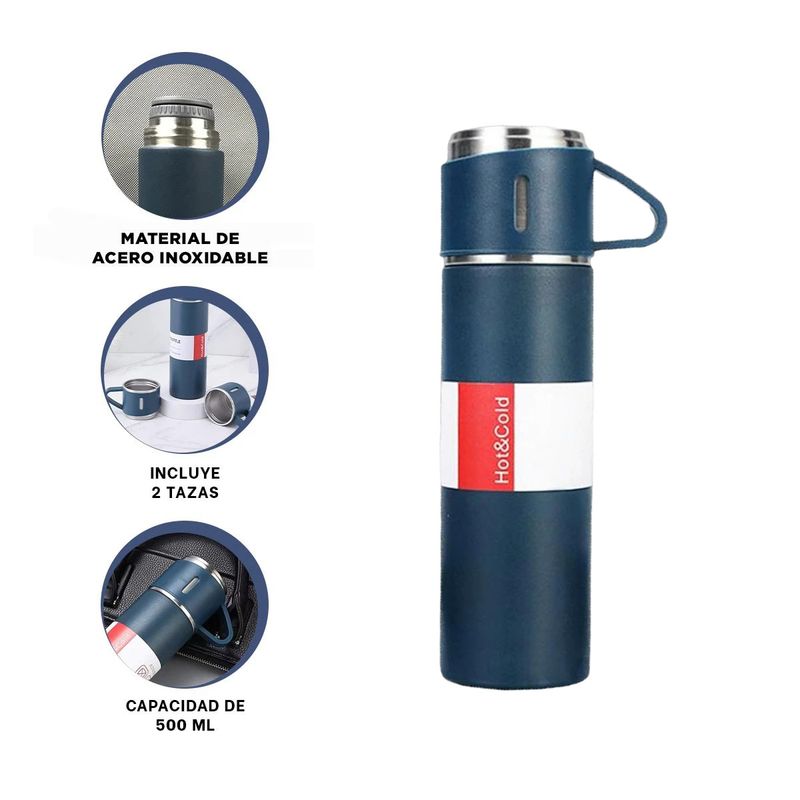 GENERICO - Pack2 Termo Practico con Potes en Azul Y+Regalo Stickers