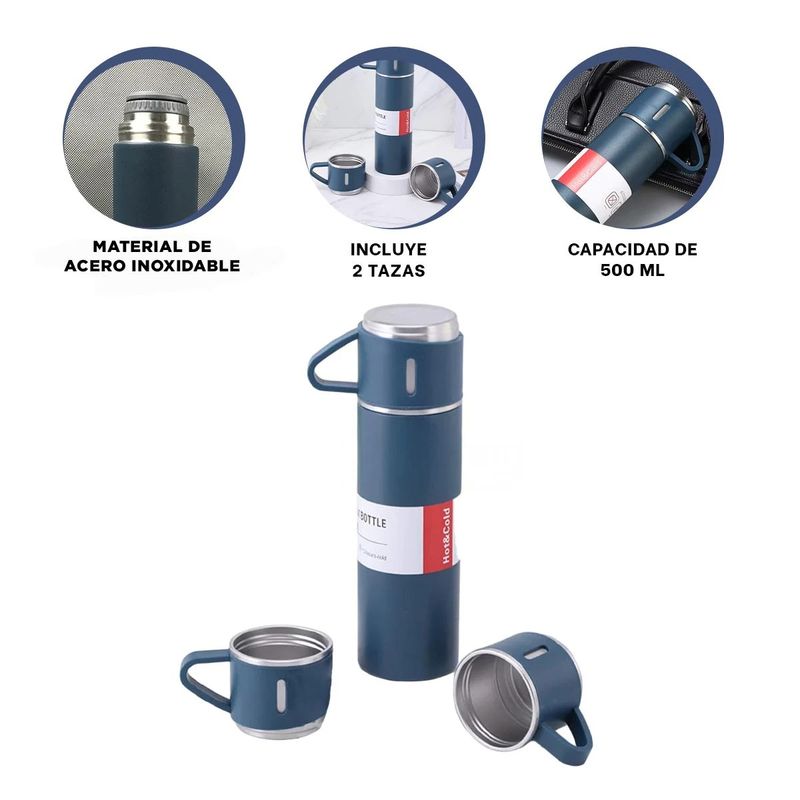GENERICO - Pack2 Termo Versatil con Tazitas Azul Y+Banderitas Adhesivas