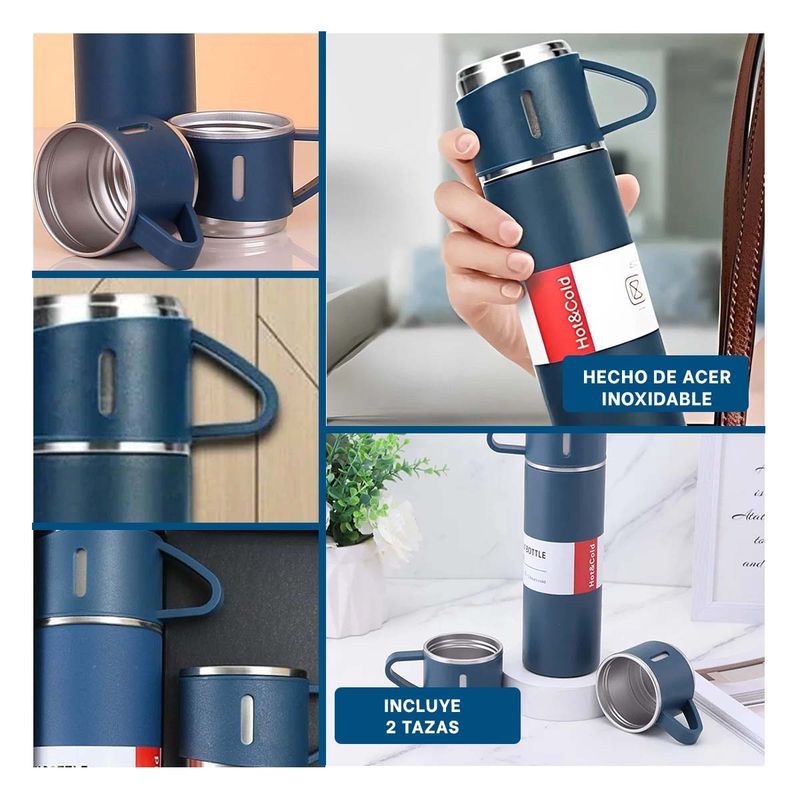 GENERICO - Pack4 Termo Practico con Potes en Azul Y+Ligas de Regalo