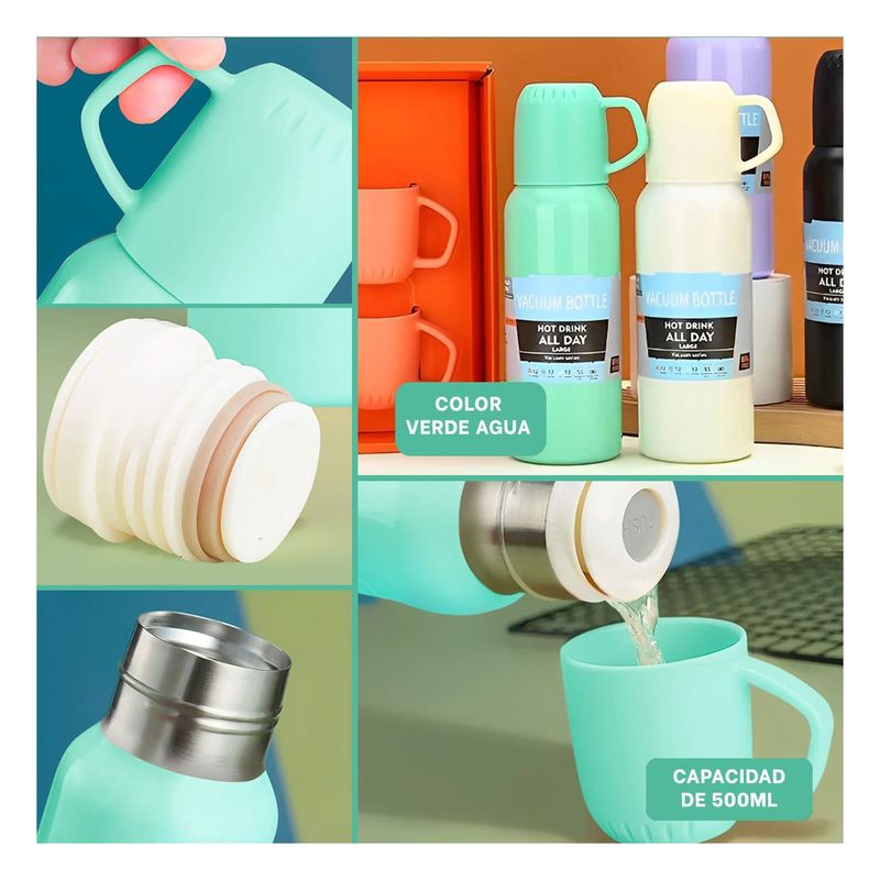 GENERICO - Pack4 Termo Duradero y Resistente Verde Y+Regalo Stickers