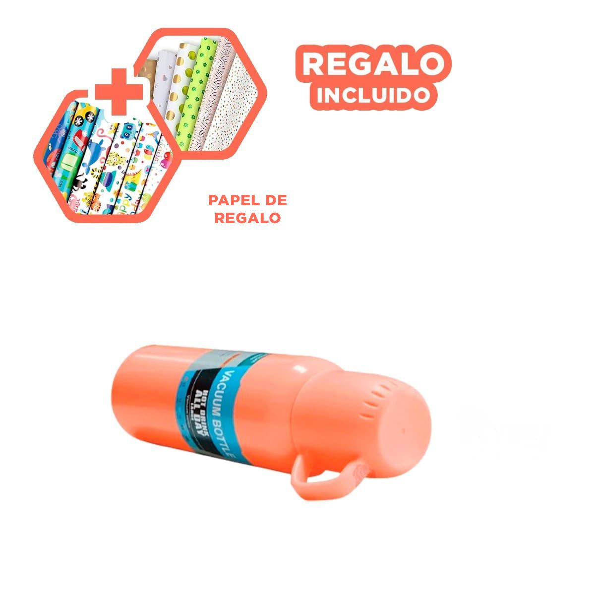 GENERICO - Pack6 Botella 3 Tazas Practicas Naranja Y+Papel de Regalo