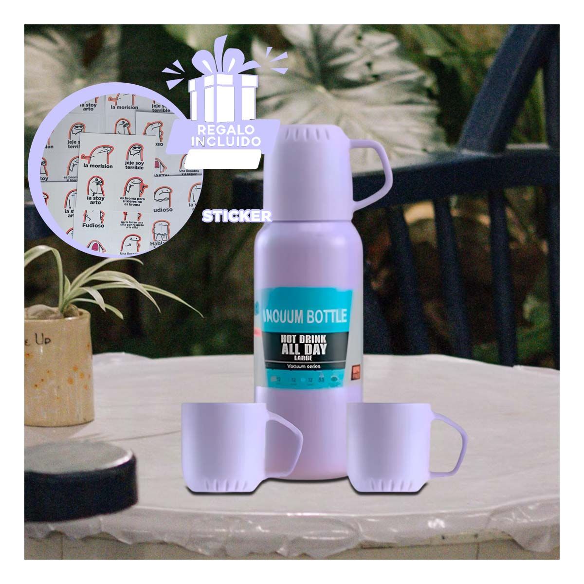 GENERICO - Termo de Acero Mantiene el Frio Lila Y+Regalo Stickers