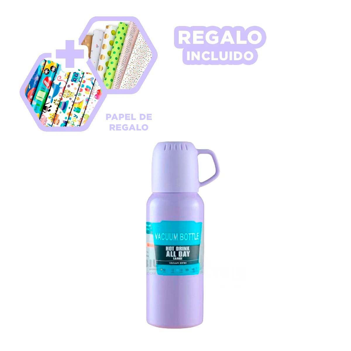 GENERICO - Pack6 Botella con 3 Tazas Practicas Lila Y+Papel de Regalo