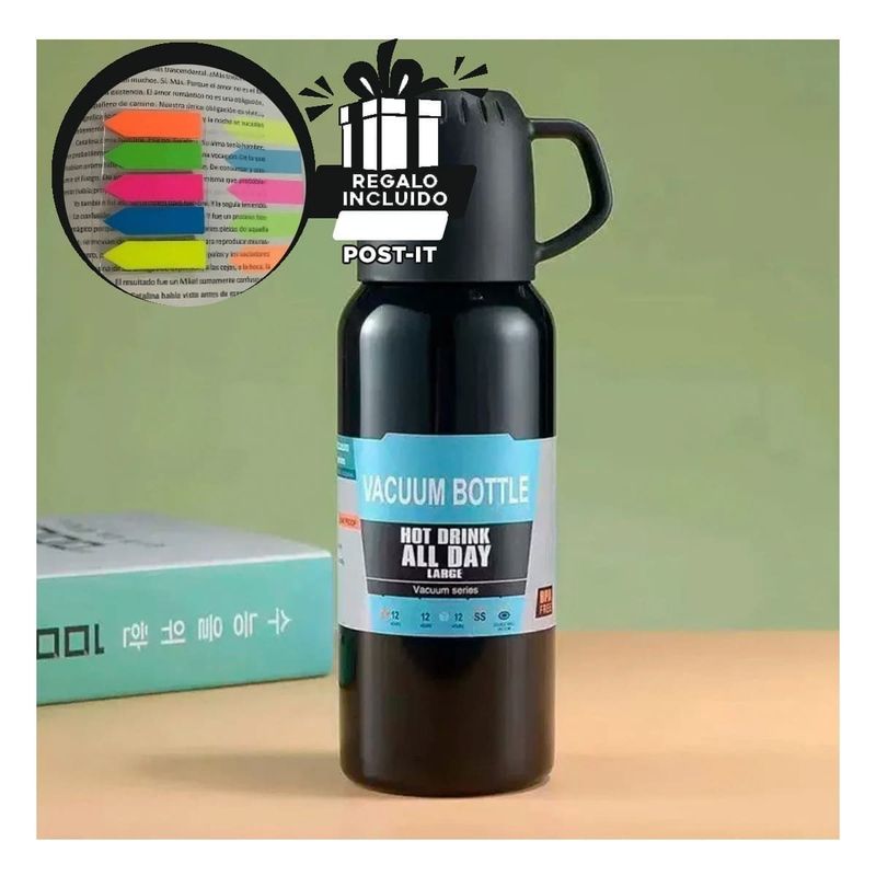 GENERICO - Botella Termica de 500ml Negro Y+Post-it Adhesivos