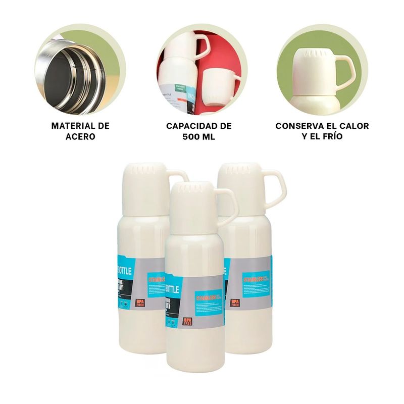 GENERICO - Pack4 Botella que Mantiene la Temperatura Crema