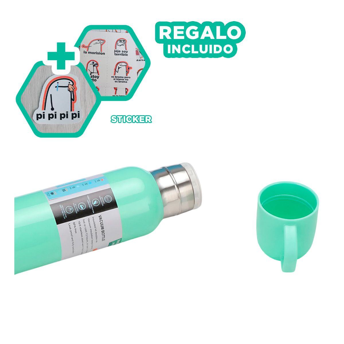 GENERICO - Pack6 Botella para el Colegio Verde Y+Regalo Stickers