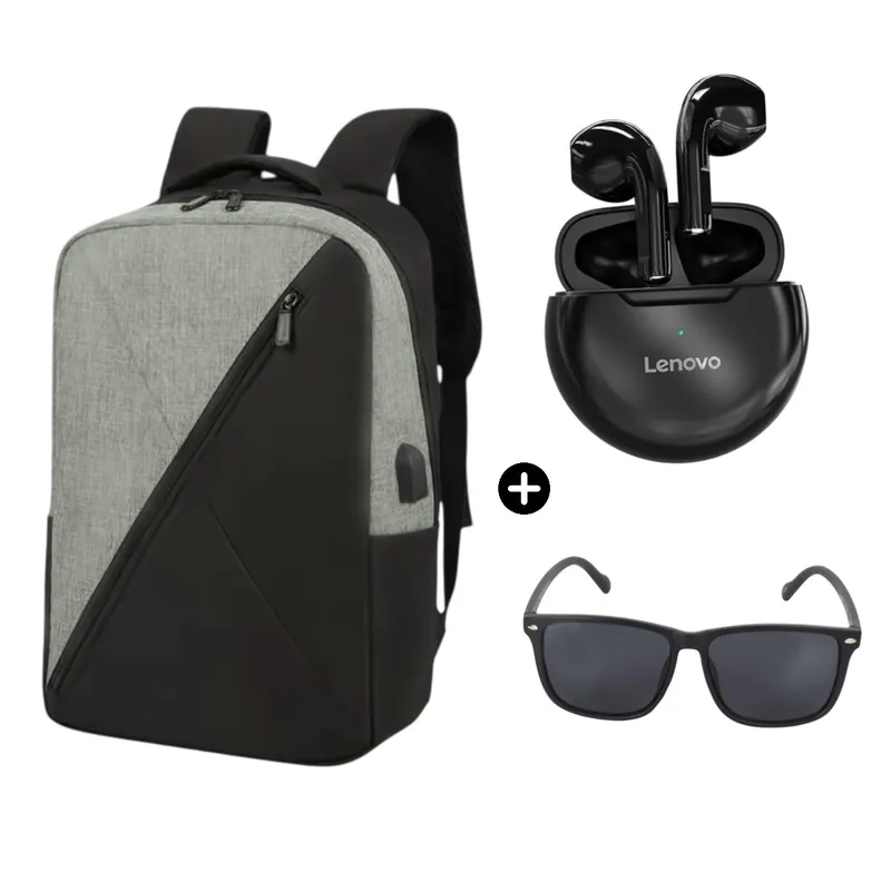 LENOVO - Audífono Lenovo HT38 Negro + Mochila PortaLaptop Cruzado Gris + Lentes