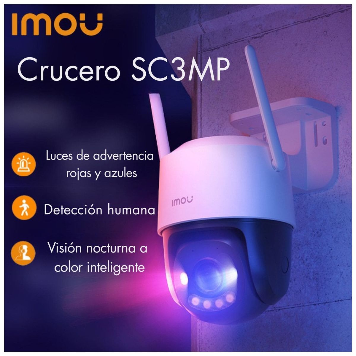 IMOU - Cámara IMOU Cruiser SC 3MP  WiFi PT con Luces Rojo-Azul y Visión Nocturna a Color
