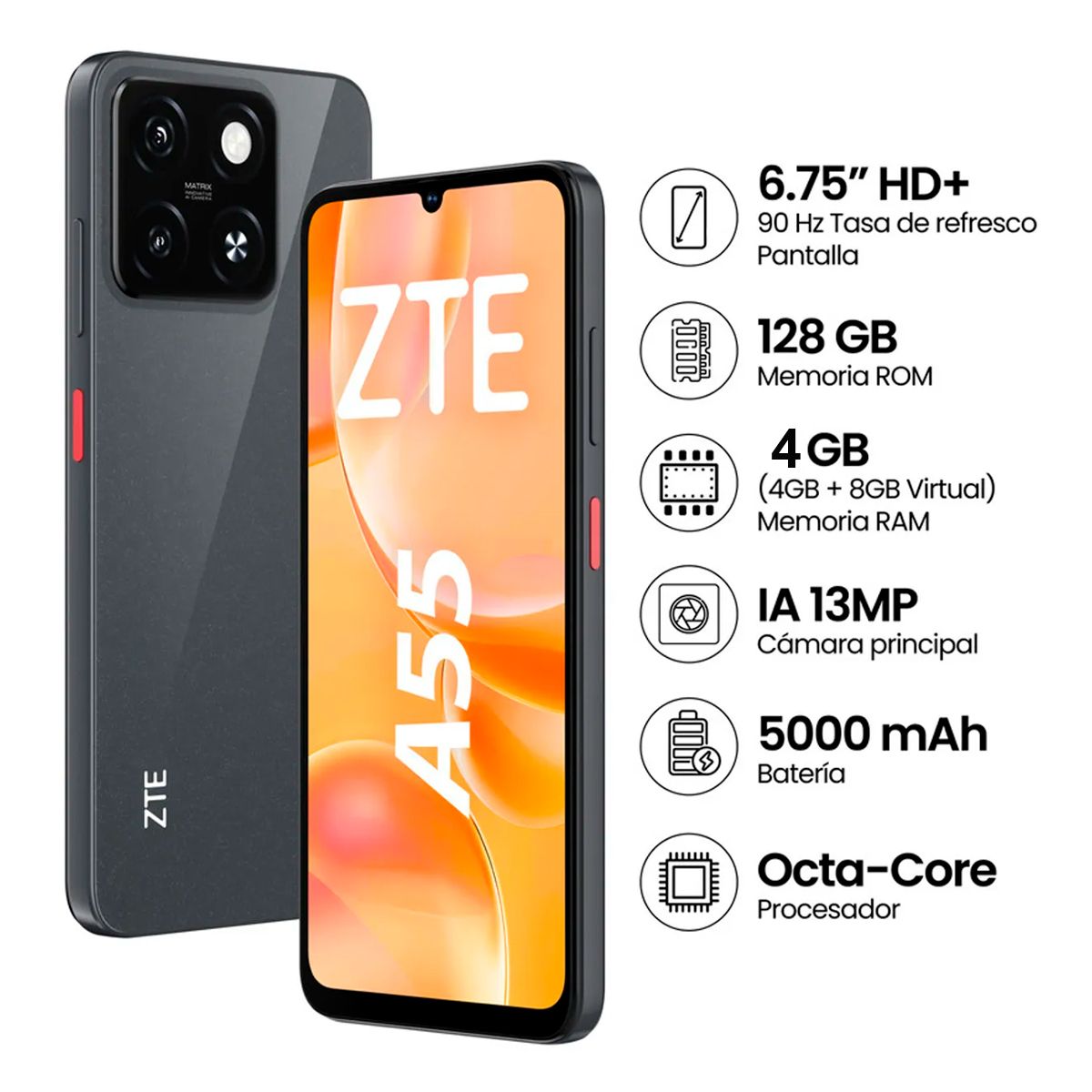 ZTE - Celular ZTE A55 4GB RAM 128GB - NEGRO