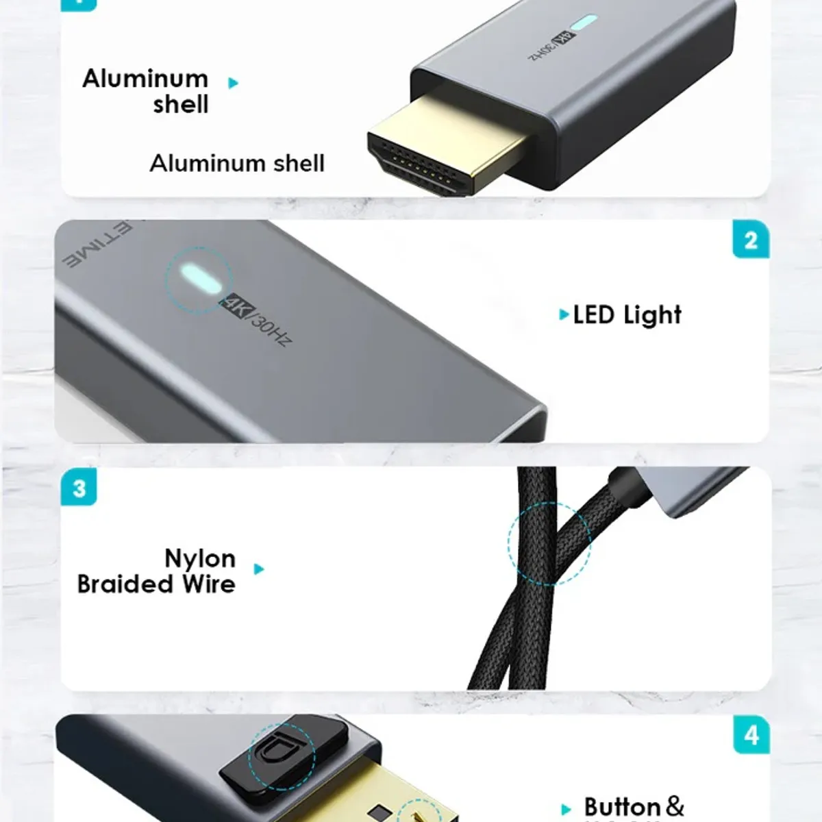 GENERICO - Cable convertidor DisplayPort a HDMI 4K 30Hz