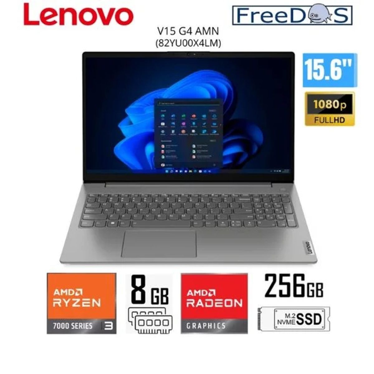 LENOVO - LAPTOP LENOVO V15 G4 AMN RYZEN 3-7320U 8GB RAM 256GB SSD 156″ FHD FREEDOS