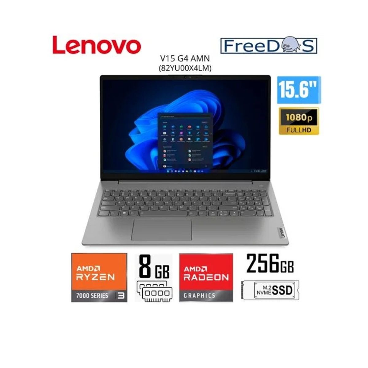 LENOVO - LAPTOP LENOVO V15 G4 AMN RYZEN 3-7320U 8GB RAM 256GB SSD 156″ FHD FREEDOS