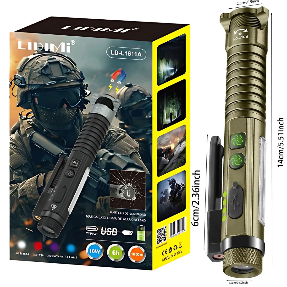 LIDIMI - Linterna Led Multifunción Recargable Imán Rompe Vidrios