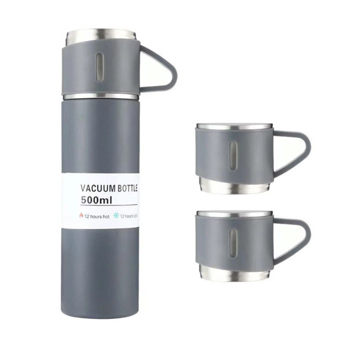 GENERICO - Termo Individual de Acero con 2 Tazas en Color Plomo