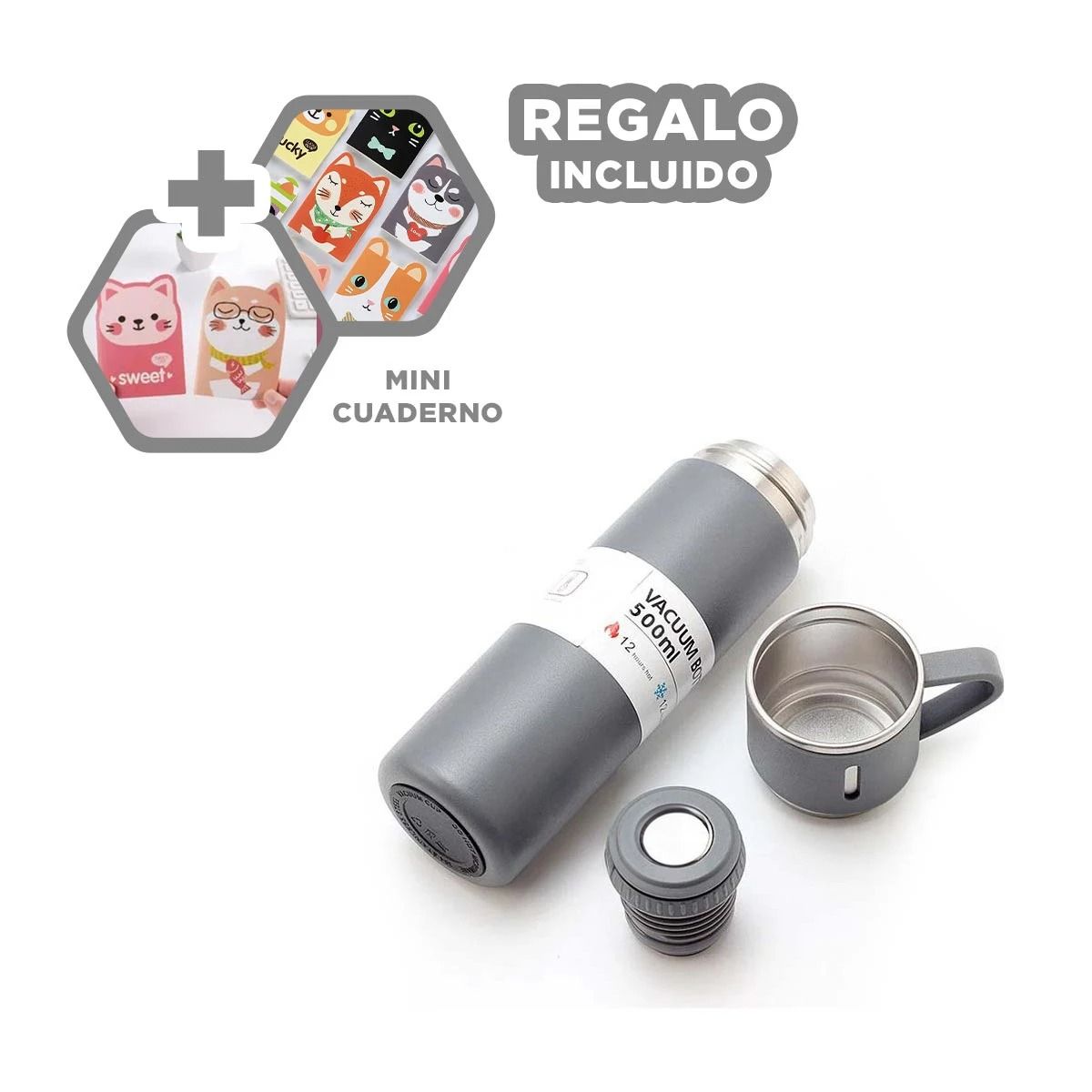 GENERICO - Pack6 Botella Termica para Cafe Plomo Y+Regalo Agendita