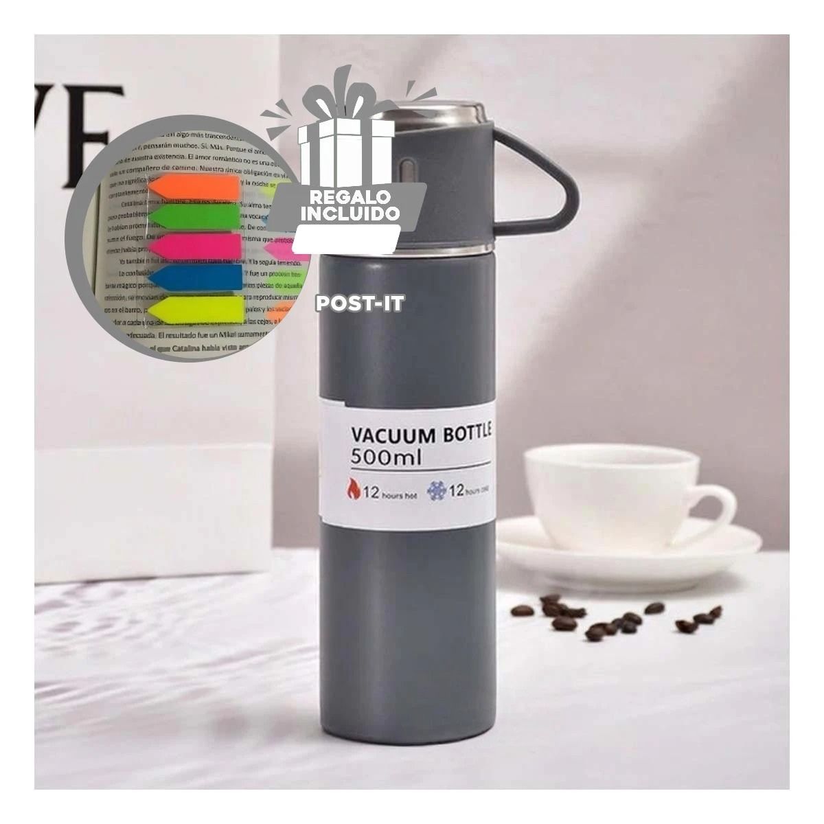 GENERICO - Pack12 Botella Termica para Cafe Plom Y+Banderitas Adhesivas