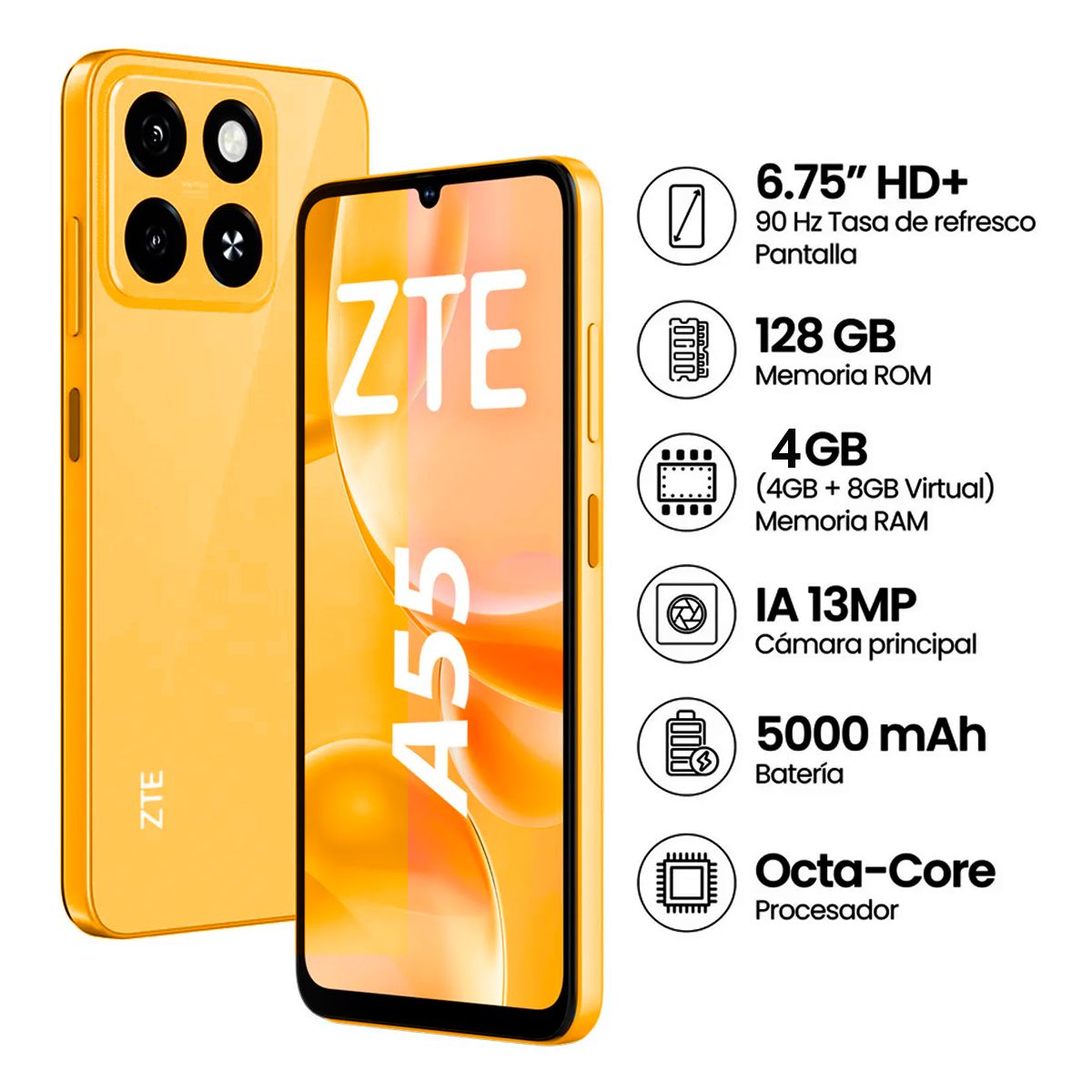 ZTE - Celular ZTE A55 4GB RAM 128GB - NARANJA