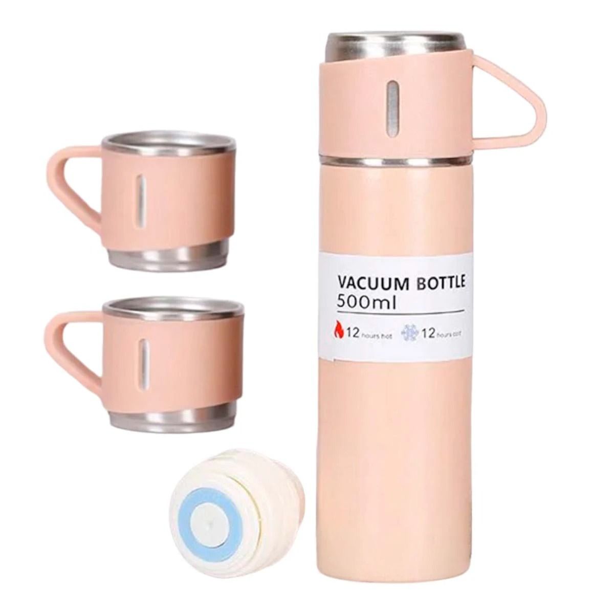 GENERICO - Pack12 Botella Termica para Cafe Rosa Y+Banderitas Adhesivas