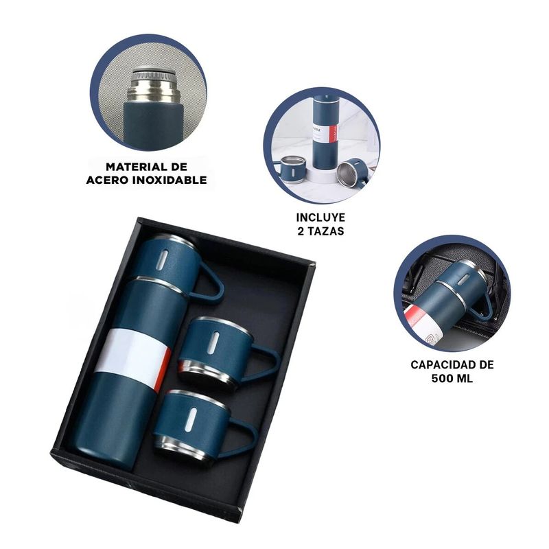 GENERICO - Pack2 Termo Portatil Inoxidable en Azul Y+Regalo Agendita