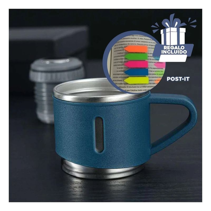 GENERICO - Pack12 Botella Termica para Cafe Azul Y+Banderitas Adhesivas