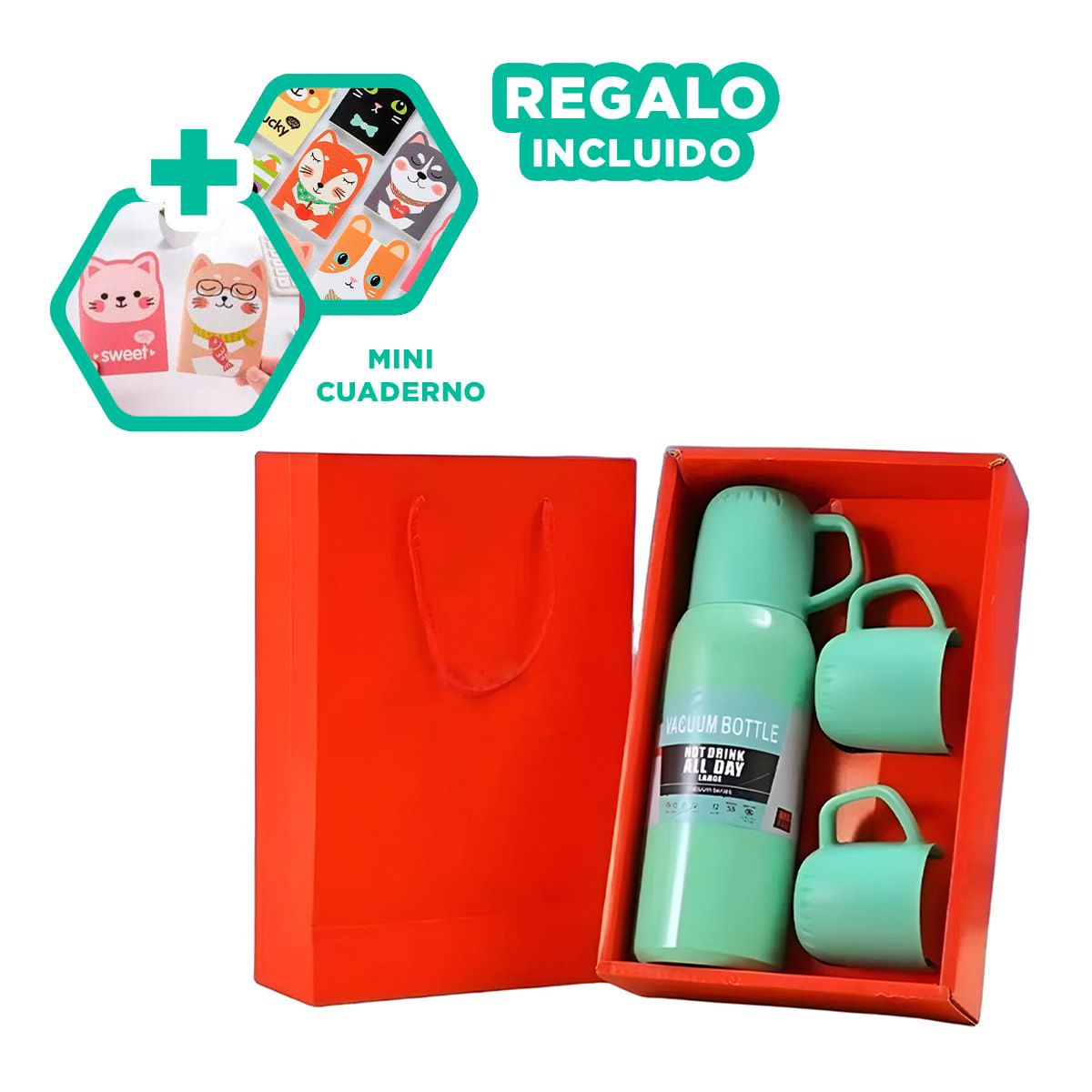 GENERICO - Pack6 Botella Mantiene Temperatura Verde Y+Regalo Agendita