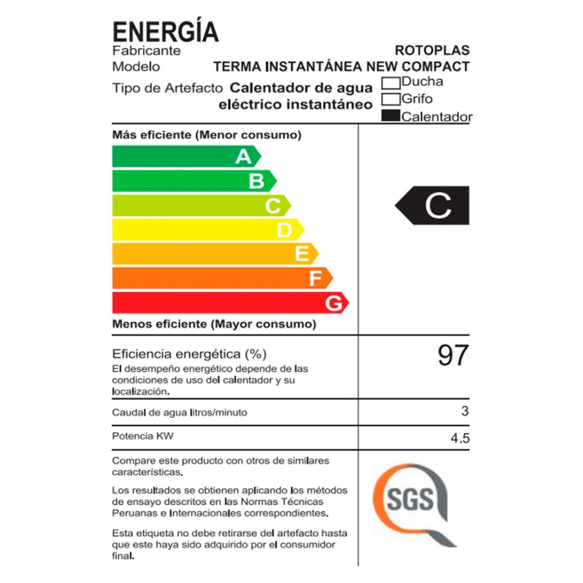 ROTOPLAS - Rapiducha Eléctrica Rotoplas New Compact Negro