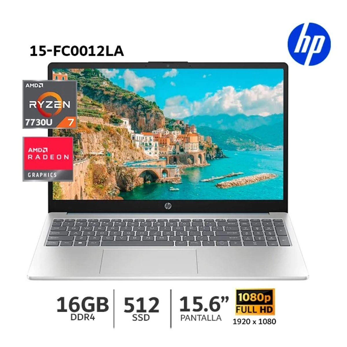HP - LAPTOP HP 15-FC0012LA AMD RYZEN 7 7730U 16GB RAM 512GB SSD 15.6 FHD RADEON GRAPHICS