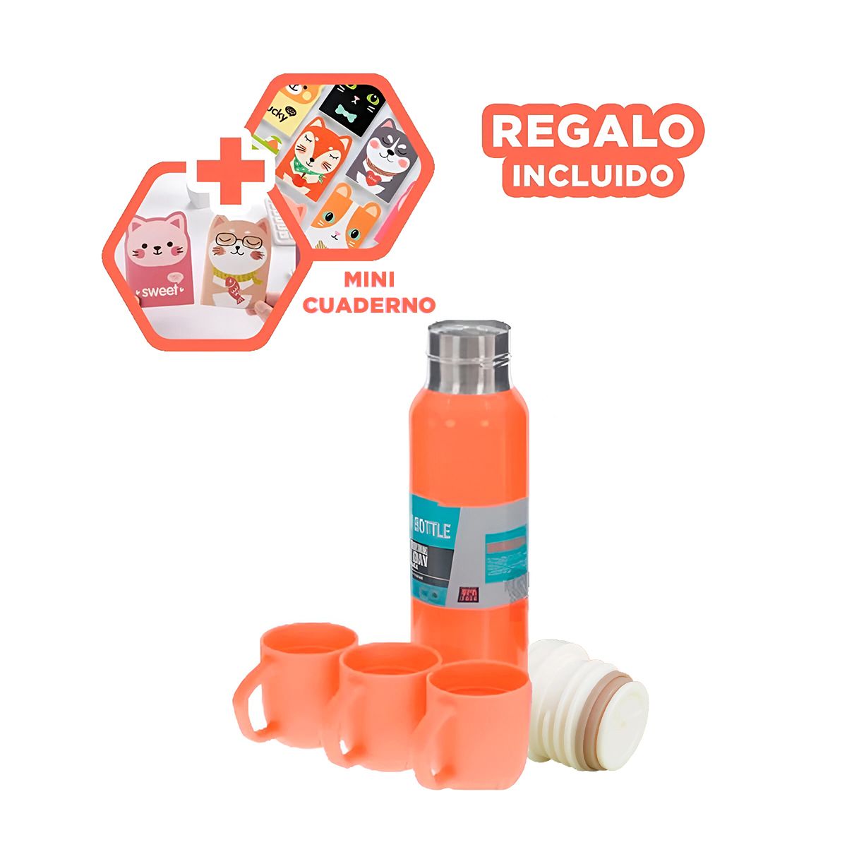 GENERICO - Pack6 Botella Mantiene Temperatura Naranja Y+Regalo Agendita