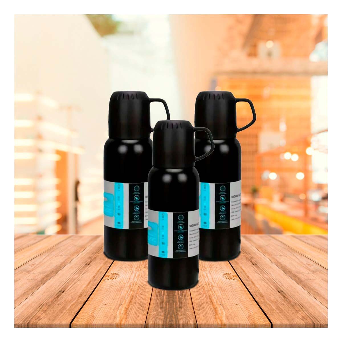 GENERICO - Pack6 Botella Termica de 500ml Negro