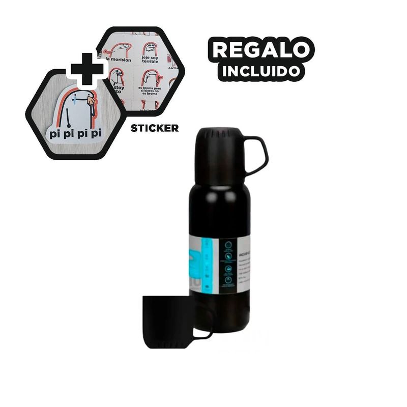 GENERICO - Pack12 Botella con 3 Tazas Practicas Negro Y+Regalo Stickers