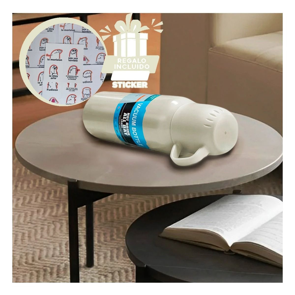 GENERICO - Termo de Acero Mantiene el Frio Crema Y+Regalo Stickers