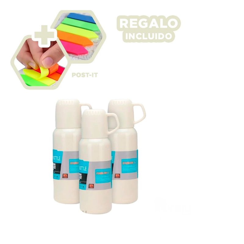 GENERICO - Pack12 Botella Temperatura Crema Y+Banderitas Adhesivas