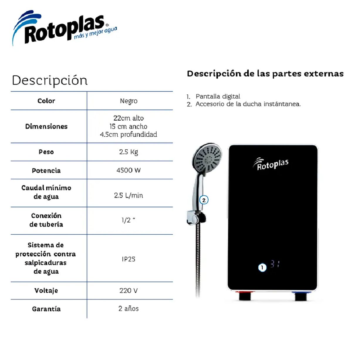 ROTOPLAS - Rapiducha Eléctrica Rotoplas New Compact Negro