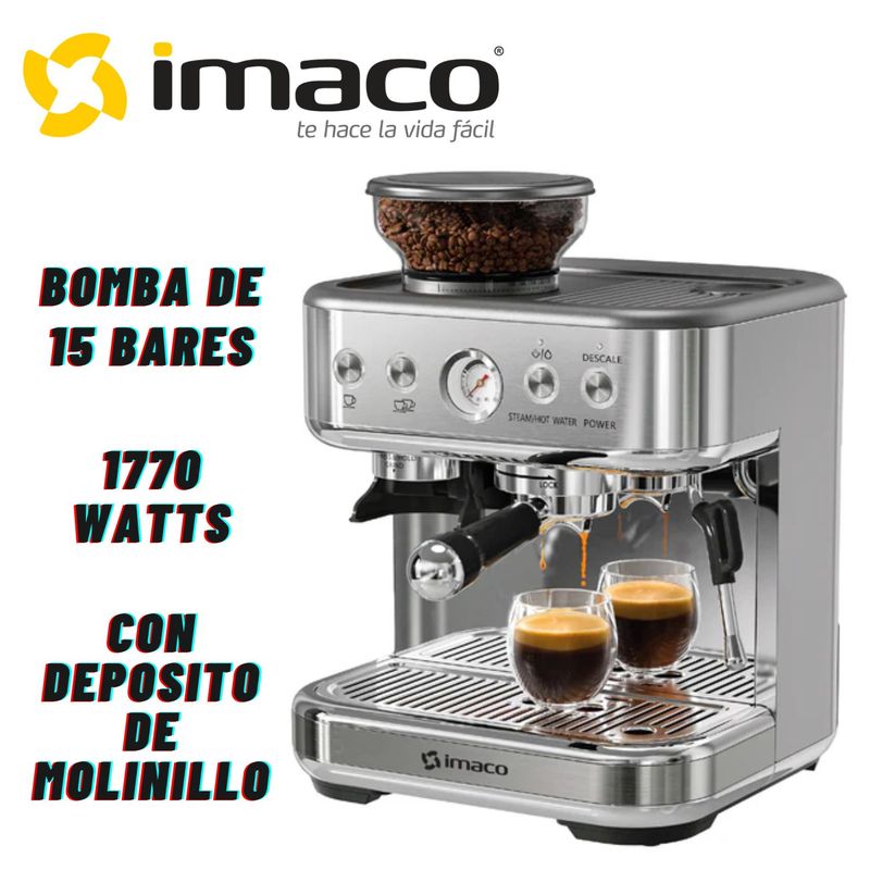 IMACO - Cafetera Espresso IMACO IECMG1570 15 Bares Molinillo Cafe Acero Inox