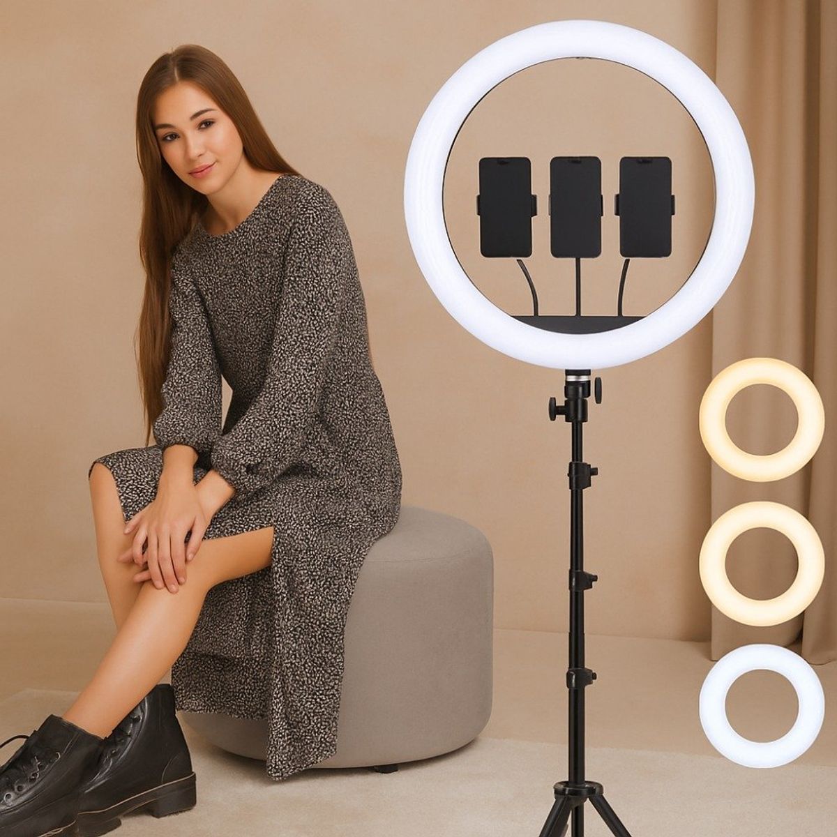 GENERICO - Aro de Luz LED LJJ-22 con Trípode y 3 Soportes para Celular