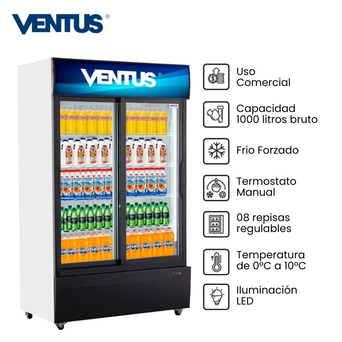 VENTUS - Exhibidor Ventus Vertical 2 Puertas 1000Lt VC-1000LS - Blanco