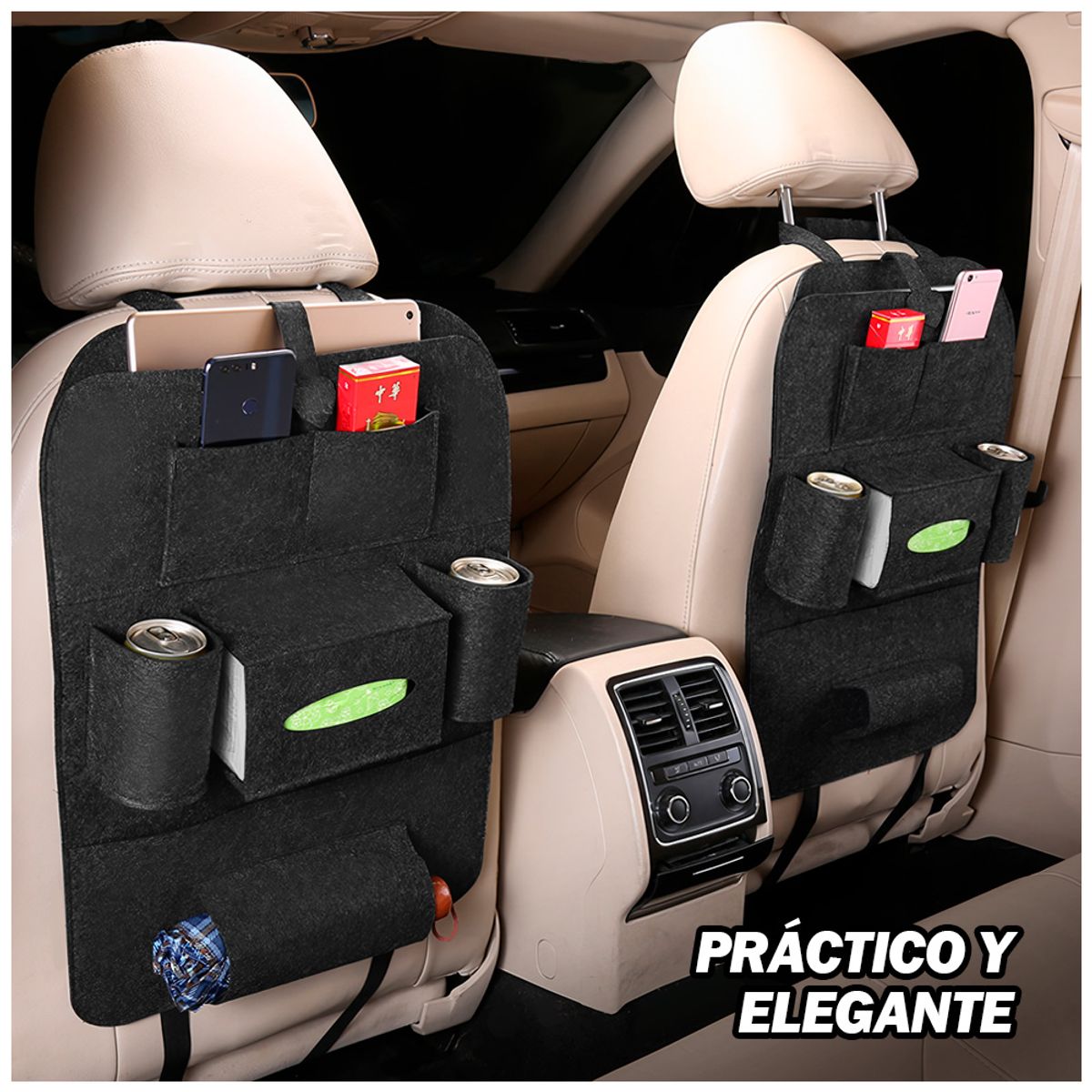 KELLER - Organizador para Asiento de Auto Negro A64