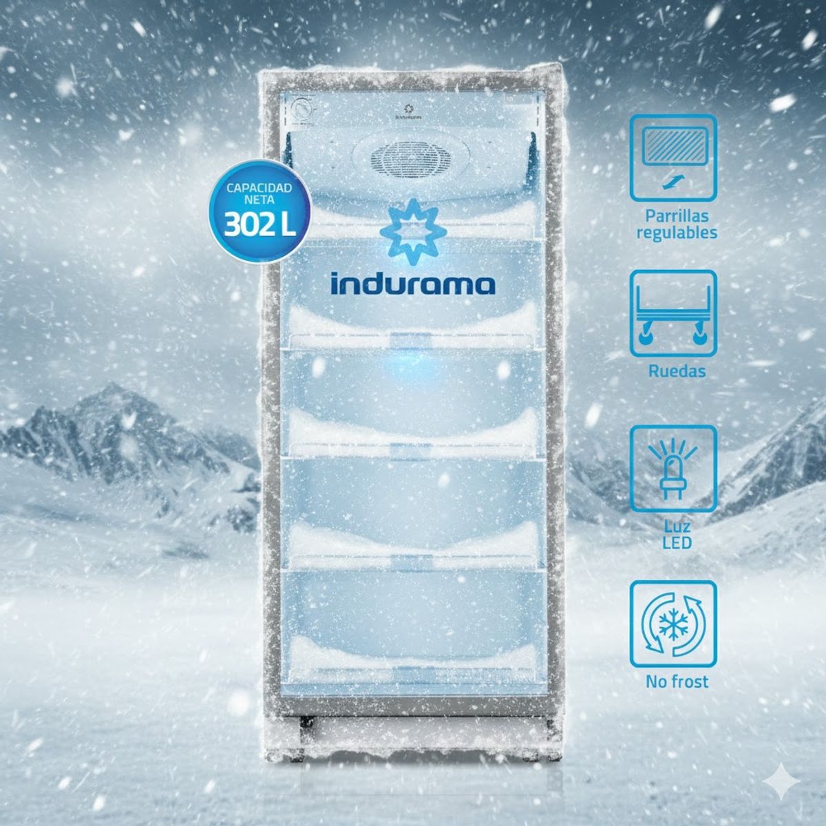 INDURAMA - Exhibidor Indurama Vertical 302Lt No Frost VFV-520  - Blanco