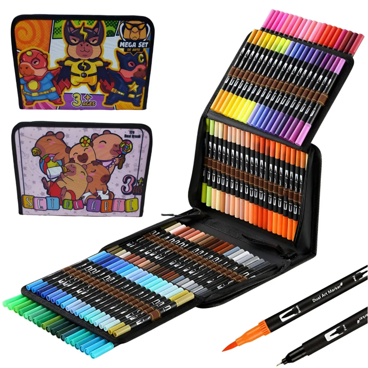 GENERICO - Plumones dual brush 120 PCS doble punta capibara