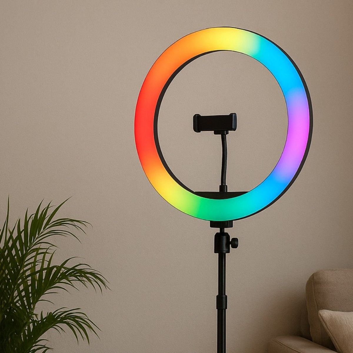 GENERICO - Aro de Luz LED RGB 45 cm (18") con Trípode y Soporte para Celular