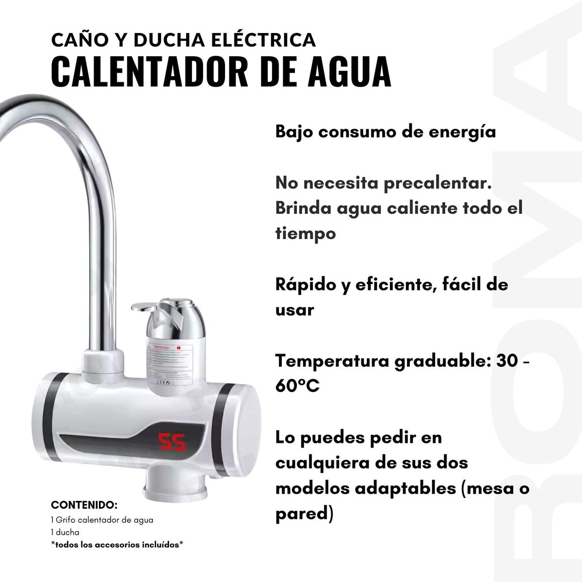 GENERICO - GRIFO Y DUCHA CALENTADOR DE AGUA PARA MESA