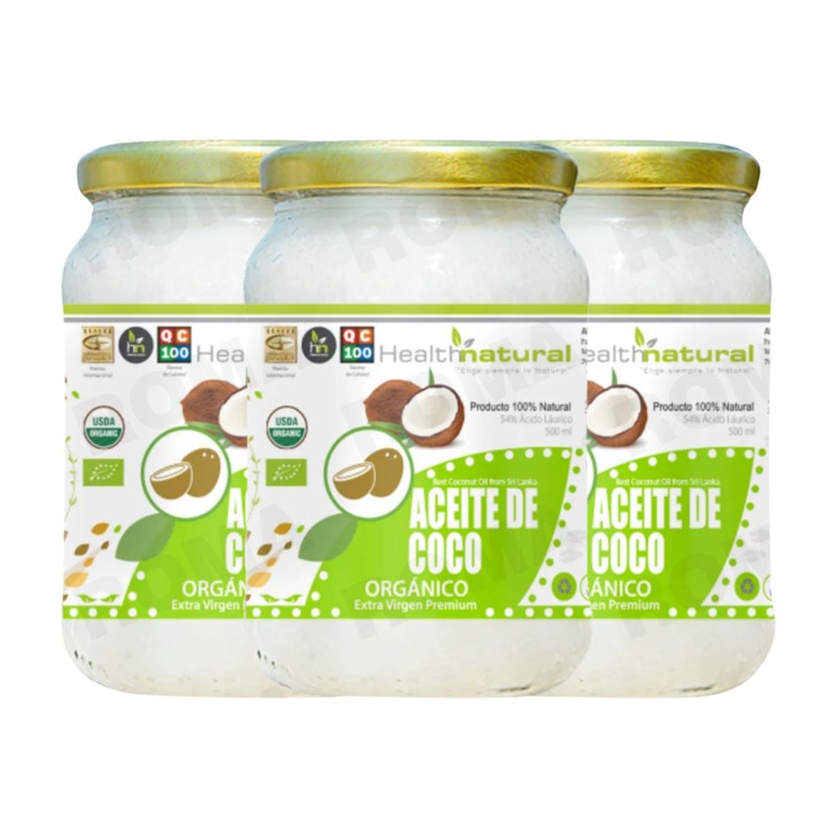 HEALTH NATURAL - PACK 3 ACEITE DE COCO ORGÁNICO HEALTHNATURAL 1500ML