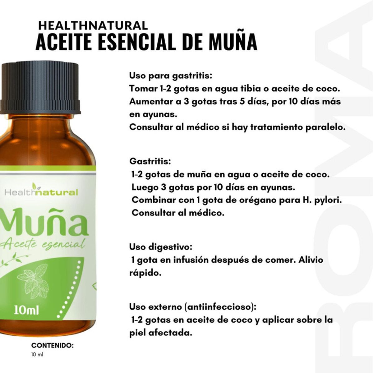HEALTHNATURAL - ACEITE ESENCIAL DE MUÑA HEALTHNATURAL 10ML