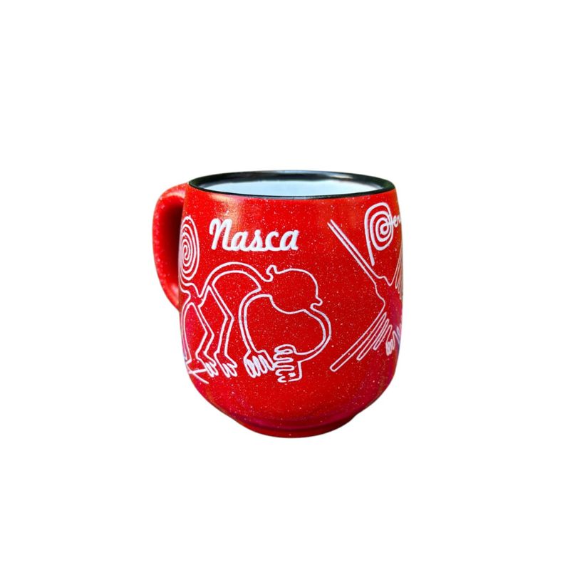 ACHALLAY ARTESANIA DE BARRO - Taza Líneas de Nasca Rojo 450 ml