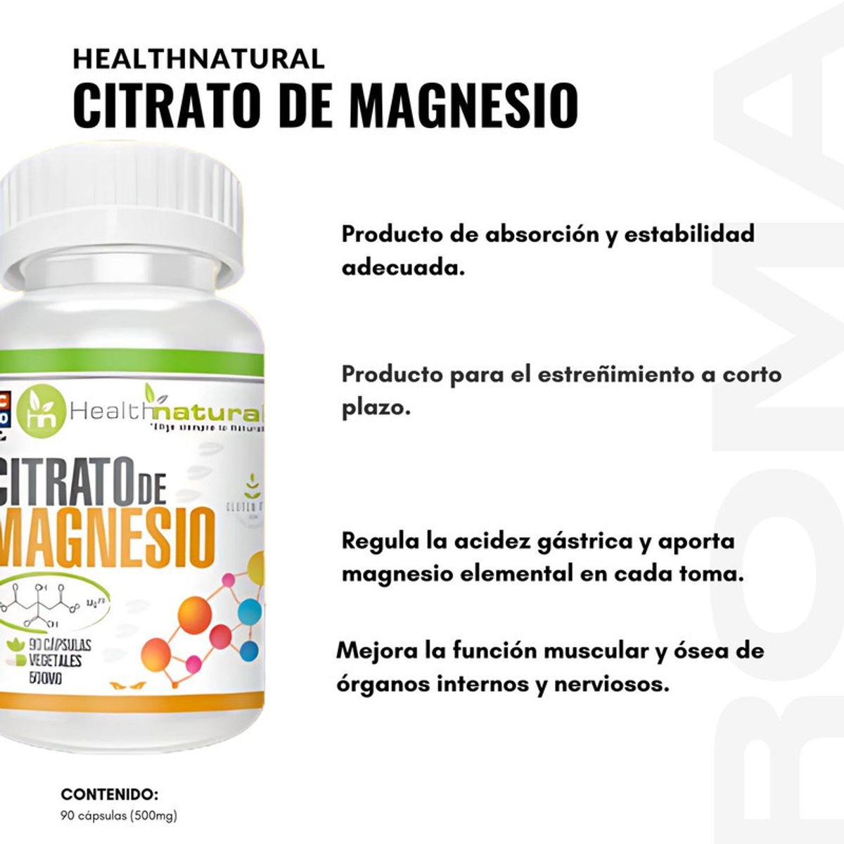 HEALTHNATURAL - CITRATO DE MAGNESIO HEALTHNATURAL 500MG